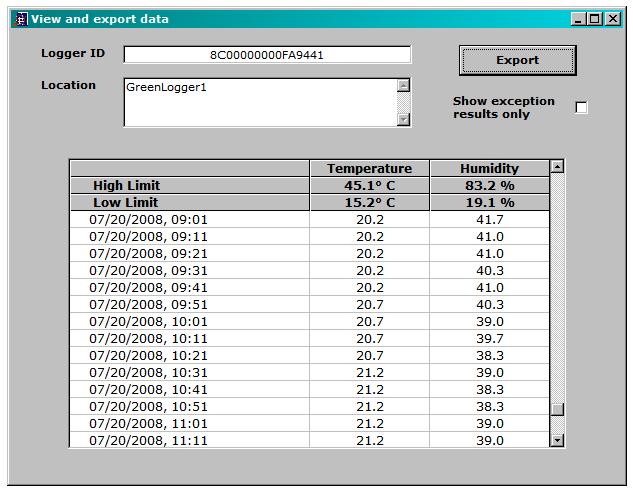 View and export data Click the View button: The View and export data form will be displayed: Data grid The data grid displays the selected data range in tabular form.