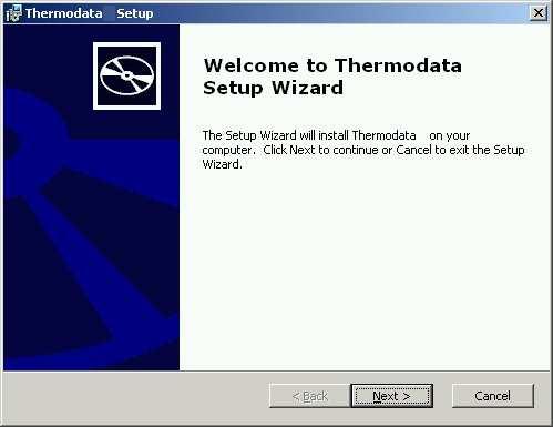 If installing from downloaded files, double-click on the file ThermodataViewer.exe. The installation process will start. Click the Next button as required to progress through the installation.