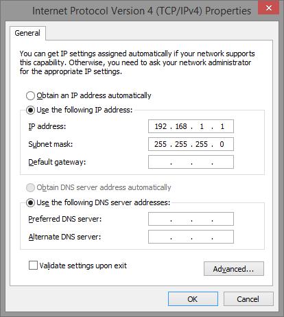 Change the IP address to use a static IP address of 192.