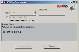 The Tag Programmer function starts and the information and ID for the first highlighted list item is automatically entered. 1 2 3 4 Physically locate the folder shown in the Tag Programmer screen.