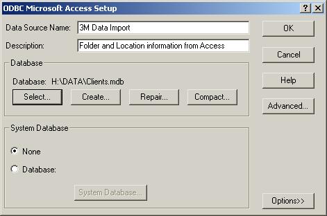 3 Click Add. 4 Select the Microsoft Access Driver. 5 Click Finish. 6 Enter a name and description for this connection.