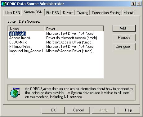 Creating a Microsoft SQL Server ODBC data source The fields required for the Tracking Database are listed in the 3M