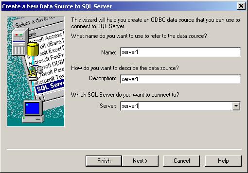 6 Use the Create a New Data Source to SQL Server wizard to create an ODBC data source.