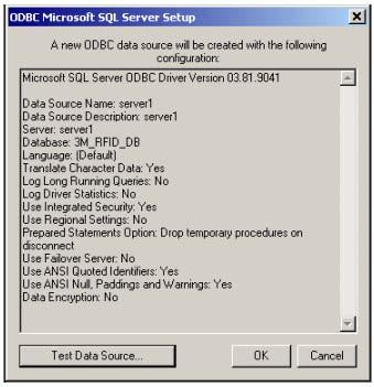 The ODBC Data Source Wizard tries to establish a connection using the information (server
