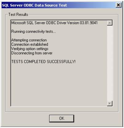 16 Click OK if the Test Results screen displays TESTS COMPLETED SUCCESSFULLY!