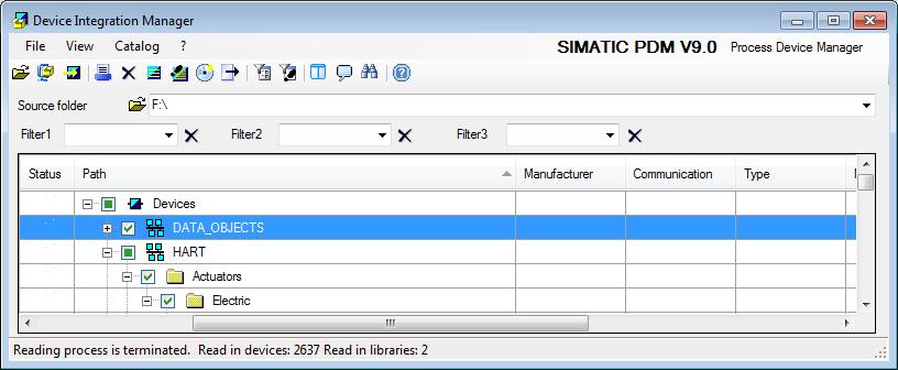 Integrating devices into SIMATIC PDM 6.2 "Device Integration Manager" main window 6.