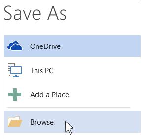 Signing in to Office 2. Either select one of the last used or the current folder, or click Browse to call up the Save as window. 3.