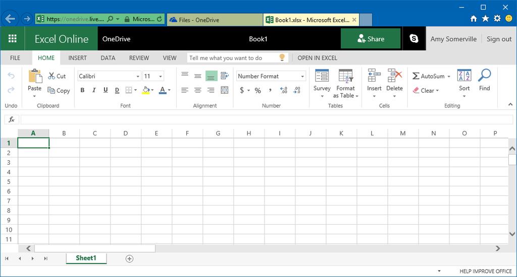 Creating a new Excel document A new Excel worksheet is opened in