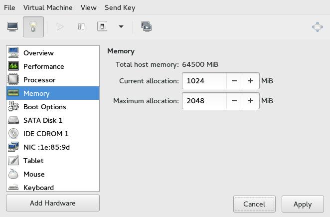 FIGURE 14.7: MEMORY VIEW Total host memory Total amount of memory installed on VM Host Server. Current allocation The amount of memory currently available to VM Guest.