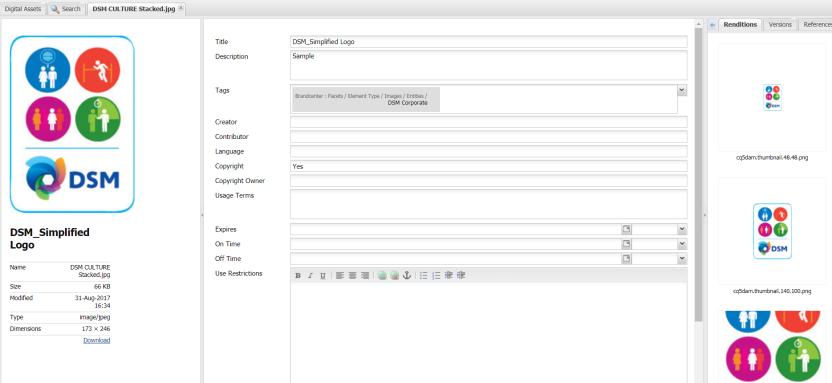 the download pages. DSM Employees login to the Adobe AEM system to enrich the metadata via: https://wcm.dsm.