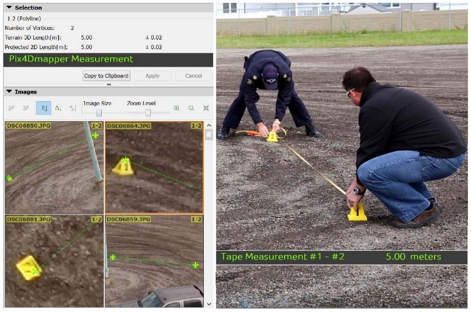 V. Accuracy Assessment with On-site Measurement and Laser Scanner Result a) Compare UAV+Pix4Dmapper results with tape