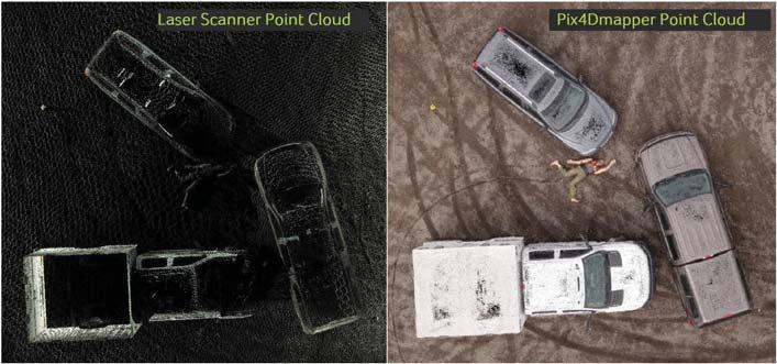 c) Compare UAV+Pix4Dmapper results with laser scanner measurements Laser scanner measurements are well-known to provide accurate point clouds and to have high penetration through objects.