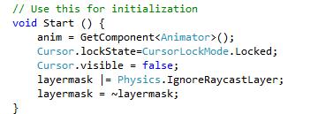 N The next bit, in the if statement is two small additions. The 100 is the distance the raycast will shoot, but the real difference is using the layermask variable.