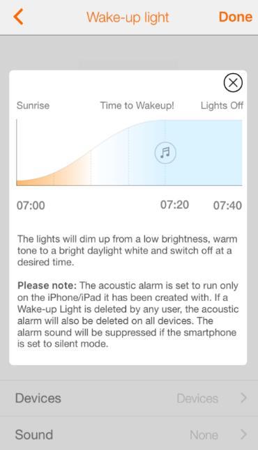 (ios) or press and hold (Android) to delete the Wake-Up Light