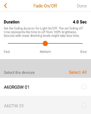 Settings (2) (see screenshot) e.g. choose time zone Set the fading duration for Light On/Off.