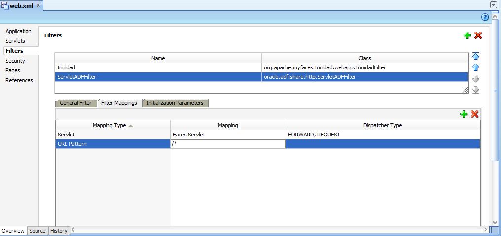 Chapter 4 Public REST Services 10 In the Filters tab, add a URL pattern of /* for the ServletADFFilter, as shown in the