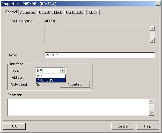 Creating the hardware configuration The properties window of the MPI/DP interface opens (refer to