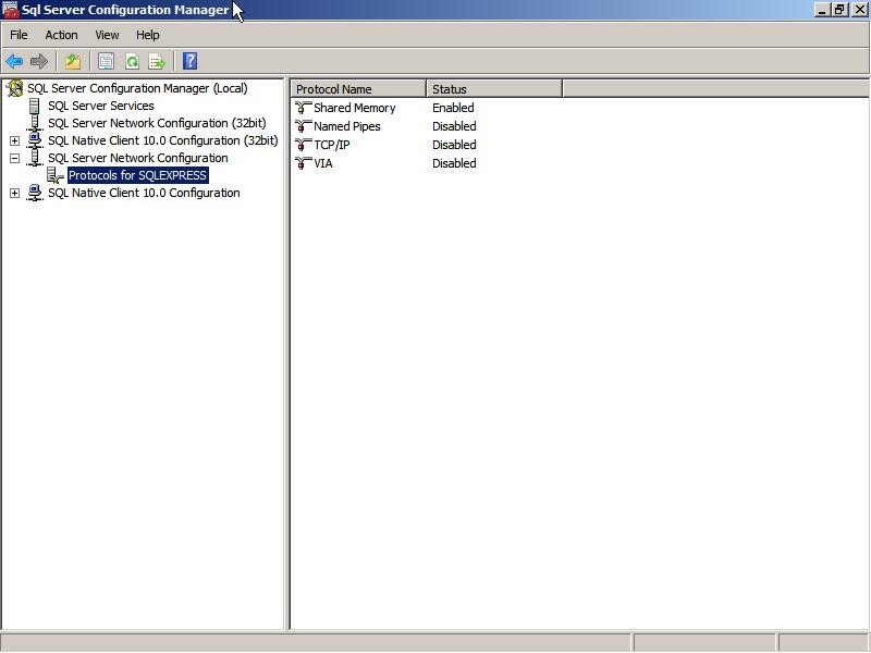 then right clicking on SQL Server (SQLEXpress), an