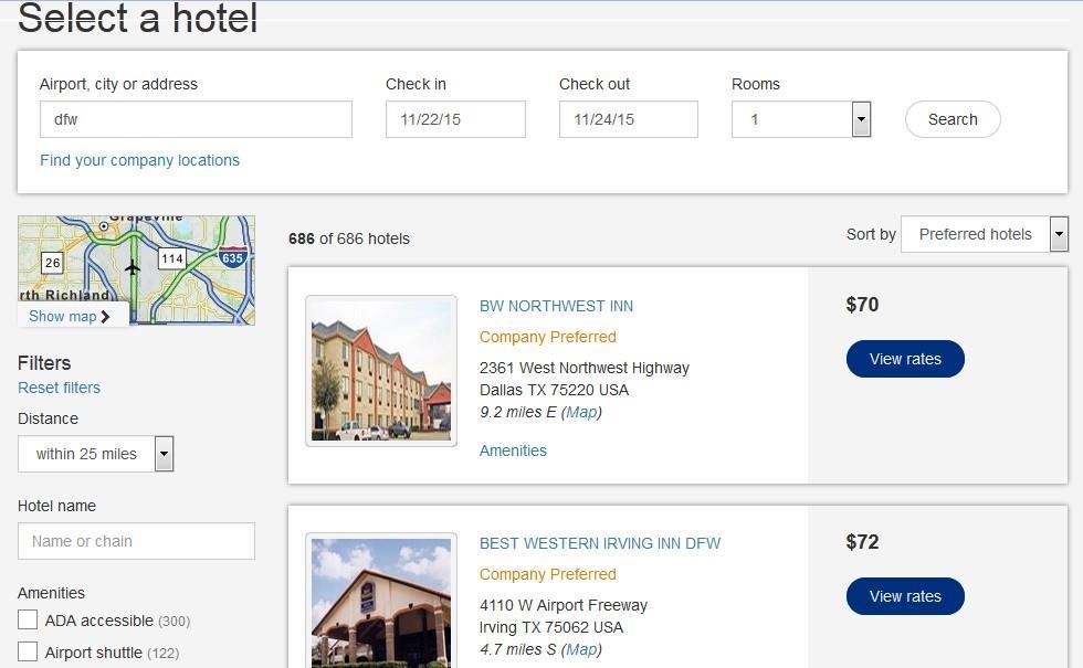 Hotel Search When searching for a hotel, the check-in and check-out dates default to the dates of the flights or trains you selected.