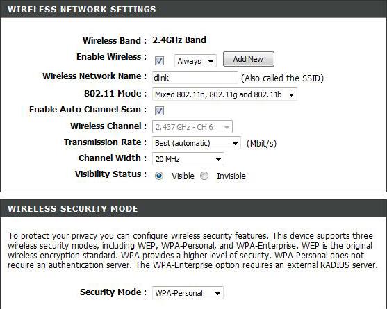 Enable Wireless: Schedule: Wireless Network Name: 802.11 Mode: Enable Auto Channel Scan: Wireless Channel: Transmission Rate: Channel Width: Visibility Status: 802.11n/g (2.