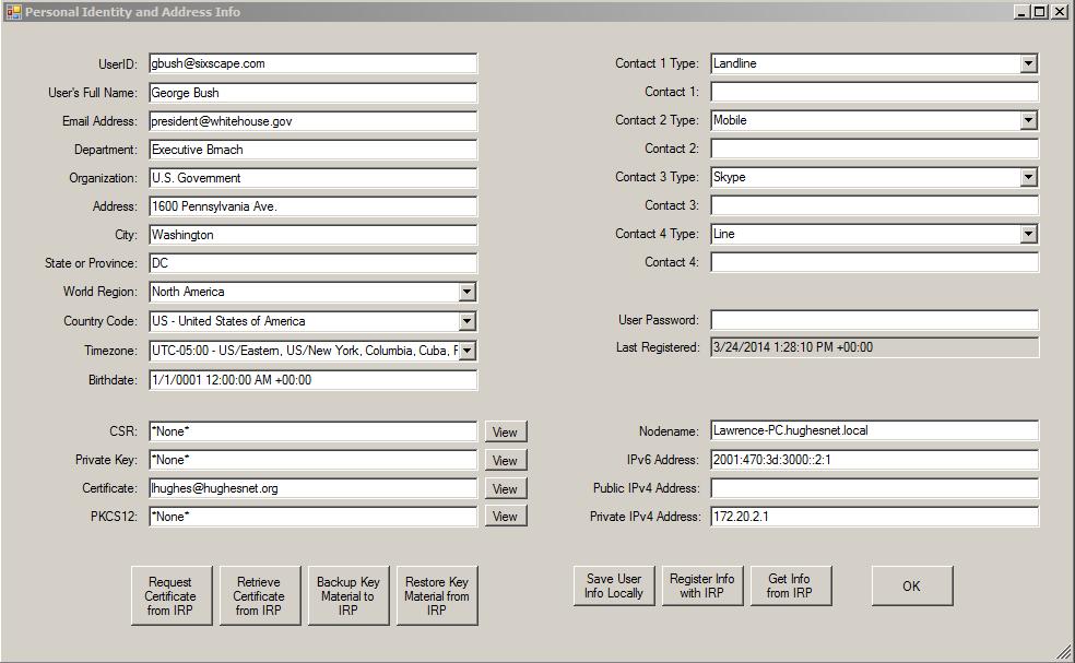 Personal Identities - View Identity Info This allows you to view the full information on a selected Personal Identity. Right click on the identity to view, then select View Identity Info.
