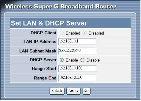 2.168.1.1. If the user chooses to enable DHCP Server, please click Enable.