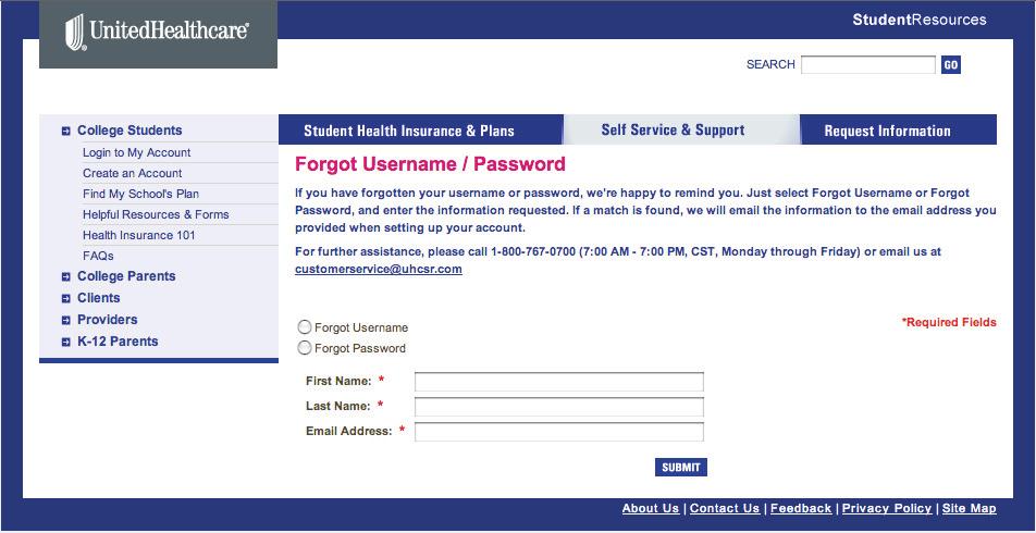 forgotten your user name or password, click