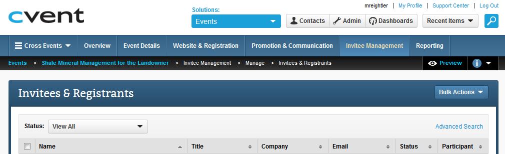 Searching for a Registrant The Search feature in the Invitee Management section is helpful to find a registrant. 1.