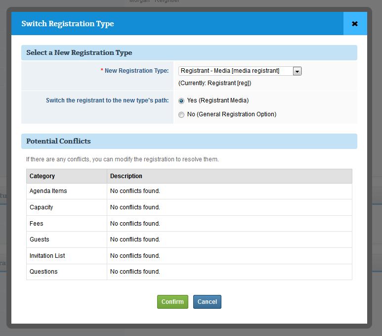 IMPORTANT: Be sure the Switch Registration Path check box is ALWAYS selected when switching registration types