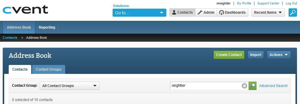 Updating Name & Email Address A registrant may request to edit their name and email address in Cvent. 1. Click on the Contacts tab located on the top navigation bar. 2.