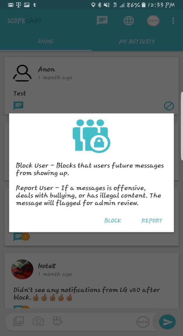 Blocking Users and reporting Users. The option of blocking users and reporting users is solely user driven. The blocking of a user cannot be undone by a user.