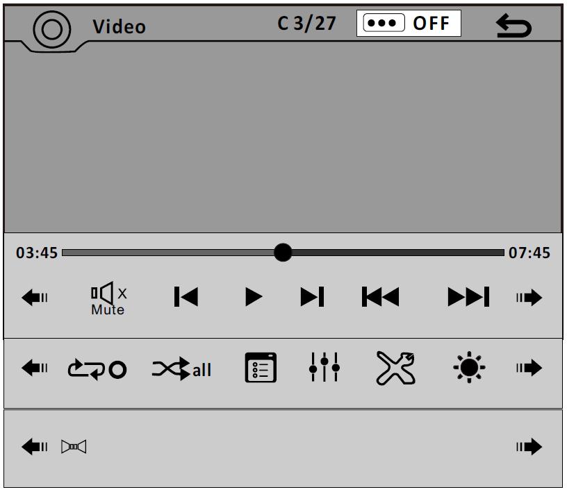 Touch it switch Random on or off Touch it to adjust the EQ, it can choose USER JAZZ CLASSIC POP ROCK BEAT FLAT When play the video, the UI will be display as below: Touch it to select Subtitle Touch