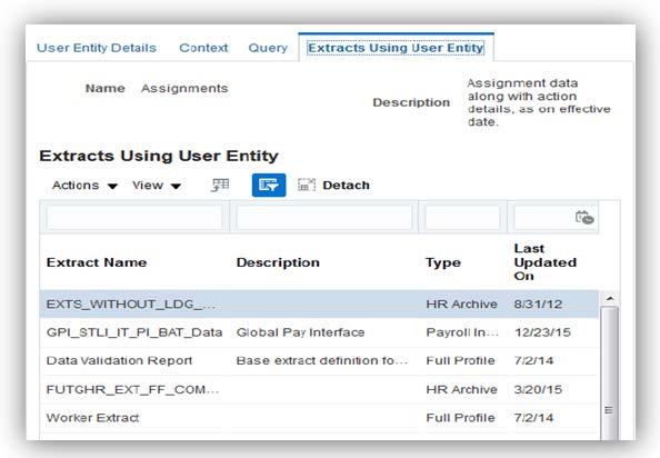 Extracts Using User Entity Tab Region in the View User Entity Details CREATE HCM EXTRACTS QUICKLY Use the predefined Work Structure and Worker extract definitions to quickly set up downstream