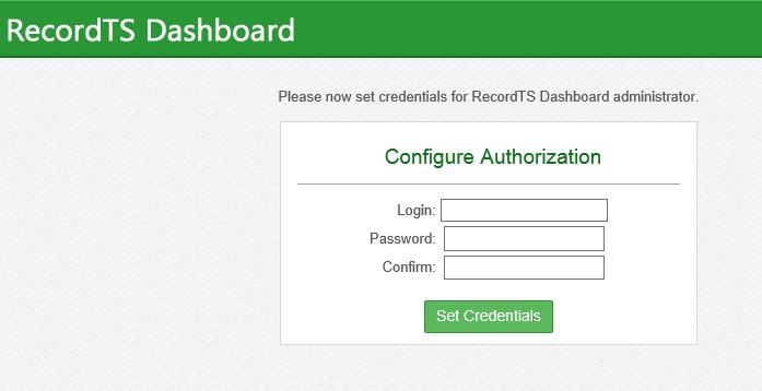 Configuring Dashboard Security Access After saving the database settings, you will be required to enter administrative logon credentials for both Dashboard and License Server access.