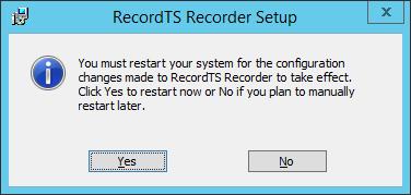 9. Windows will ask you to restart the server. Select Yes to restart the server. NOTE: Restarting the server while logged in remotely will terminate your session.