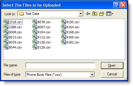Saving Employee Phone Books From CAD 4.5 and Earlier The Select the Files to be Uploaded window appears (see Figure 3). Figure 3. Select the Files to be Uploaded window. 7.