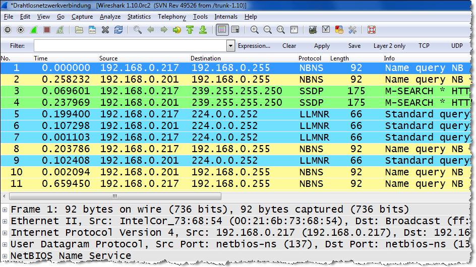 WLAN Layer 2 Analysis 18 Capturing with the built-in WLAN NIC may display