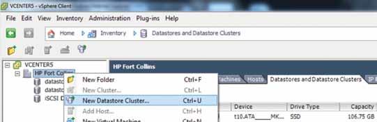 Figure 22 New Datastore Cluster object Storage DRS is managed in the same manner as a compute resource cluster.