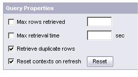 Building and editing queries Using queries 4 2. Select Reset contexts on refresh. Using queries To run a query 1. Select the report objects. 2. Define the scope of analysis 3. Define query filters. 4. Set query properties.