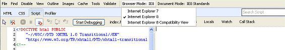 Click Browser Mode and select Internet Explorer 8 as shown below.