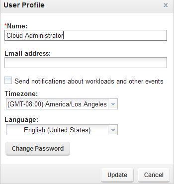 Configuring email notifications IBM SmartCloud Entry sends email notifications for several relevant user and administrator events such as a workload completion, workload failure, new user account