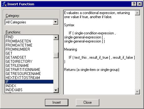Modifying the Mail.mss Map Source File Entering Map Rules Tip Placing current focus in the Functions list and typing the letter I jumps directly to the I functions. 4 Click Insert.