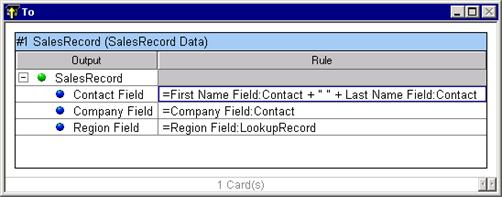 output card. Enter a map rule for the Contact data object that concatenates the First Name Field and Last Name Field.