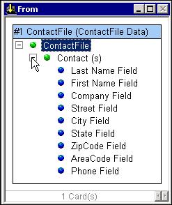 Viewing Components in the ContactToLabel Map Mapping Basics The output card #1 Label appears in the To window. The To window represents the output data to which you are mapping.