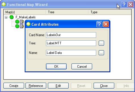 Executable and Functional Maps Modifying the Mail.mss Map Source File 4 In the Card Attributes dialog, assign a meaningful name to the output card.