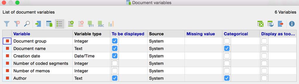 Variables 189 The List of document variables The List of document variables can be called up from the menu Variables > List of document variables.