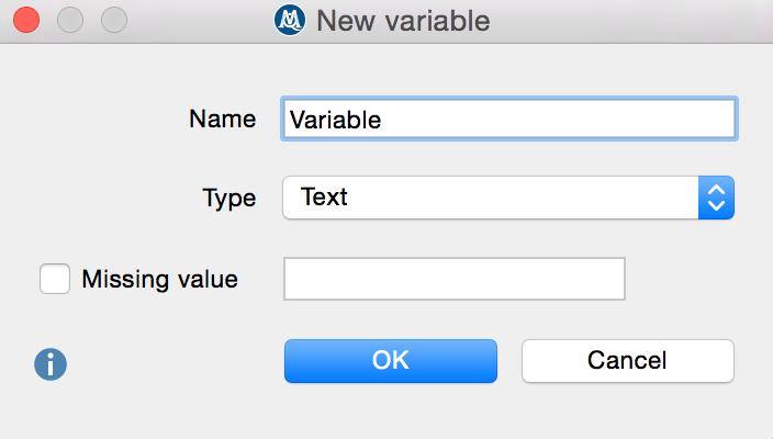 Creating a new variable with the icon in the toolbar The following window will appear: Defining a new variable You can now insert a name