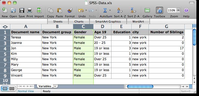 Variables 199 if you transfer data via Excel format if you use the SPSS export, MAXQDA will use short variable names automatically.