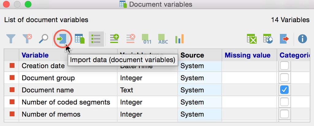 200 Importing Document Variables Document group Document name Variable 1.