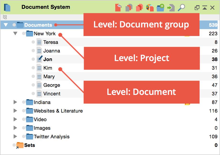 22 The Context Menus and Toolbars in the Document System Import document(s) allows you to insert text, PDF files, spreadsheets, images and media files into the project.